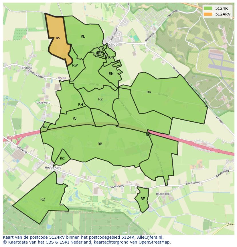 Afbeelding van het postcodegebied 5124 RV op de kaart.
