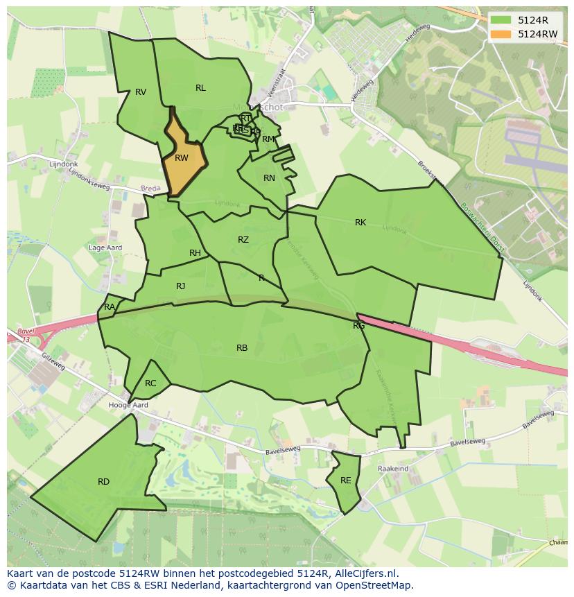 Afbeelding van het postcodegebied 5124 RW op de kaart.