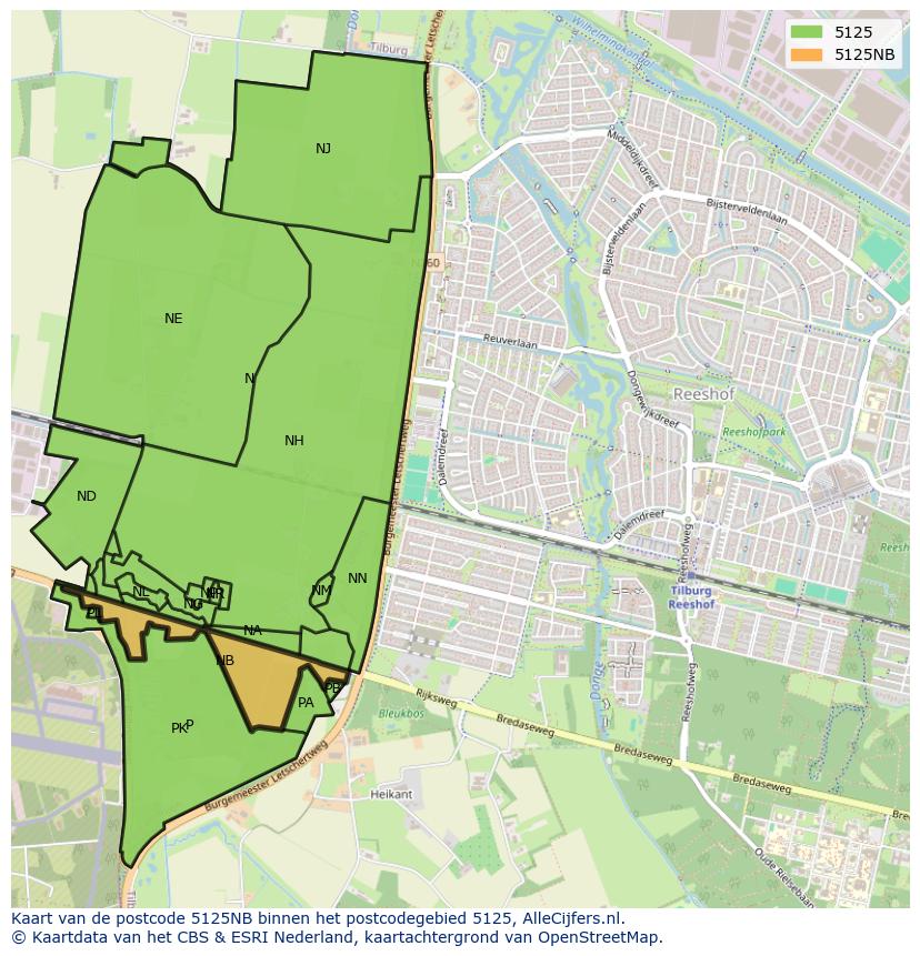 Afbeelding van het postcodegebied 5125 NB op de kaart.