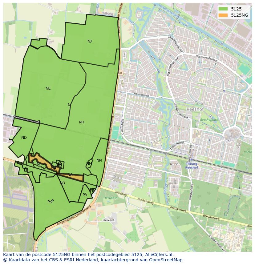 Afbeelding van het postcodegebied 5125 NG op de kaart.