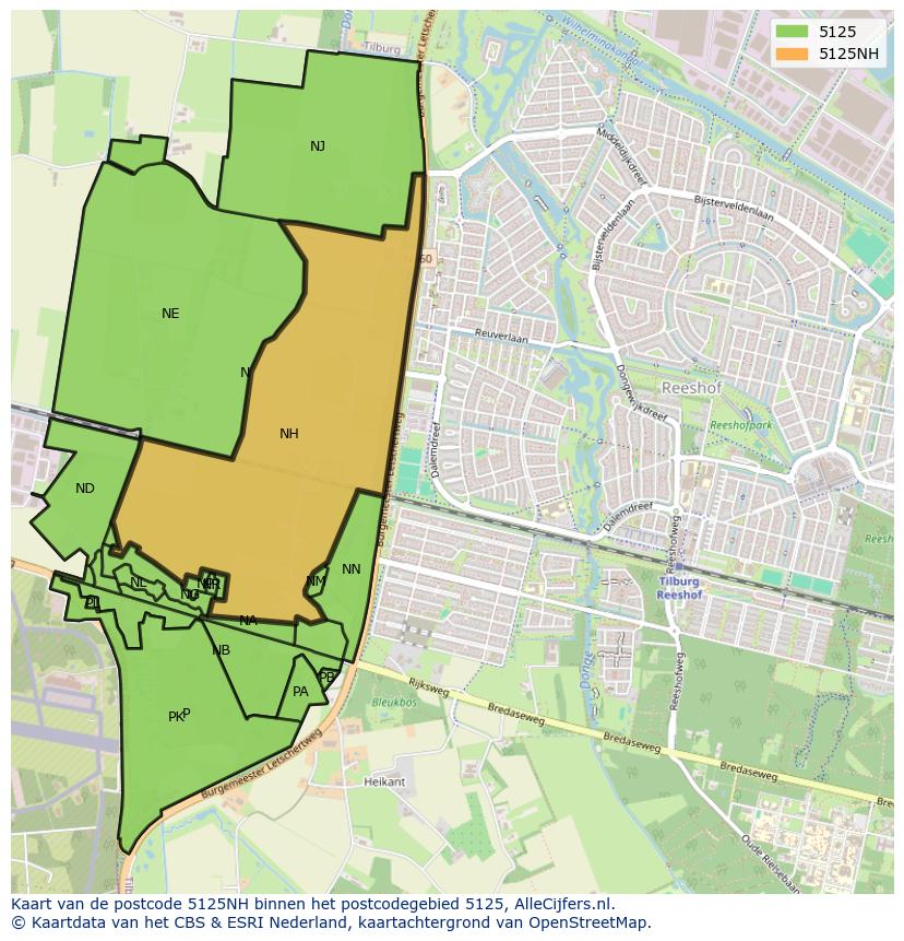 Afbeelding van het postcodegebied 5125 NH op de kaart.