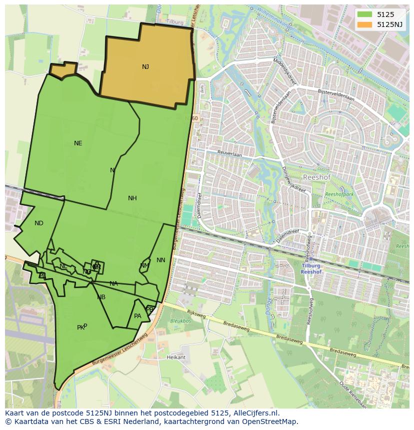Afbeelding van het postcodegebied 5125 NJ op de kaart.