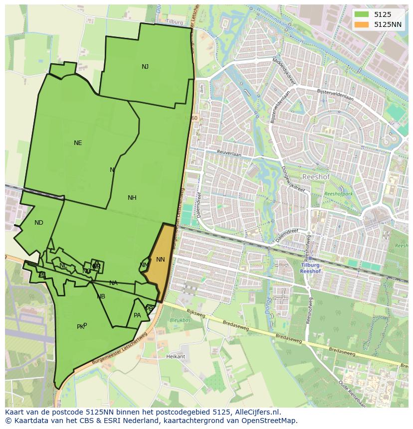 Afbeelding van het postcodegebied 5125 NN op de kaart.