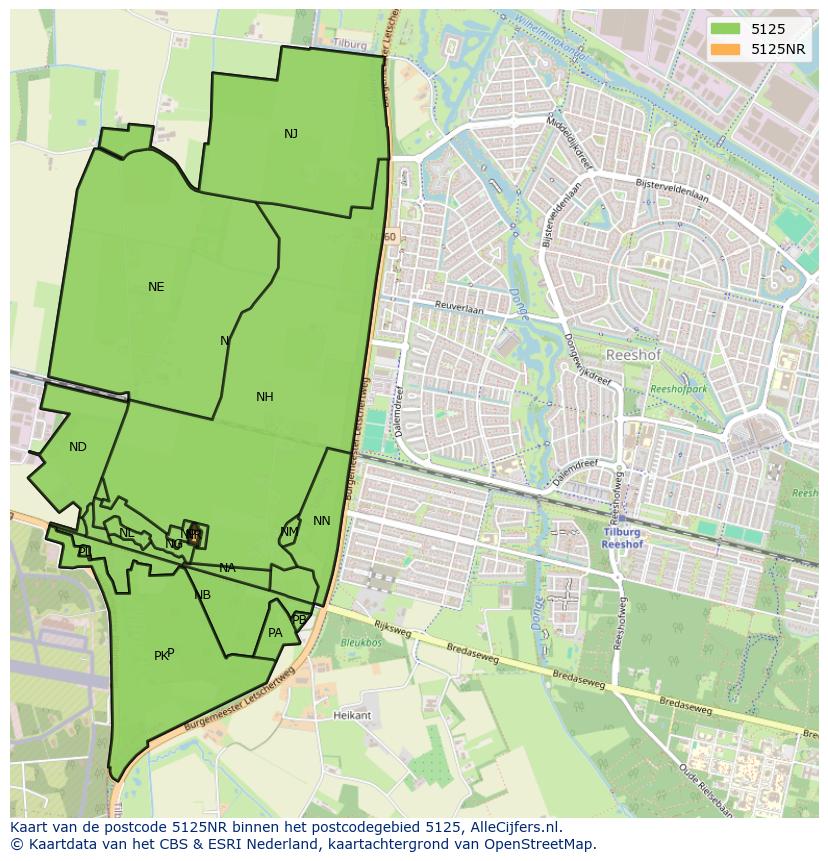 Afbeelding van het postcodegebied 5125 NR op de kaart.