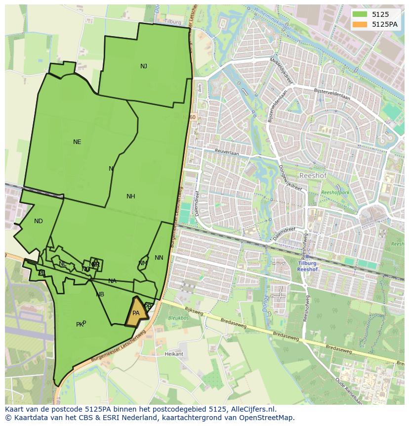 Afbeelding van het postcodegebied 5125 PA op de kaart.