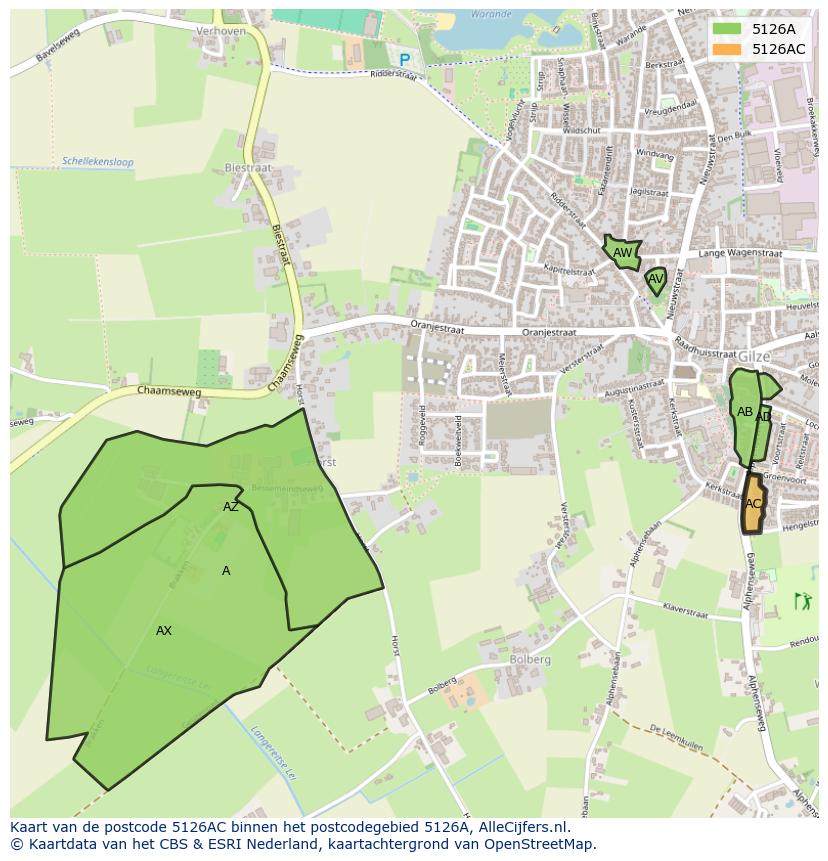 Afbeelding van het postcodegebied 5126 AC op de kaart.