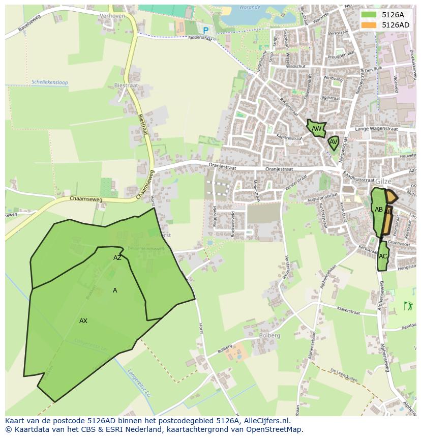 Afbeelding van het postcodegebied 5126 AD op de kaart.