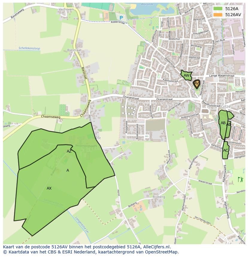 Afbeelding van het postcodegebied 5126 AV op de kaart.