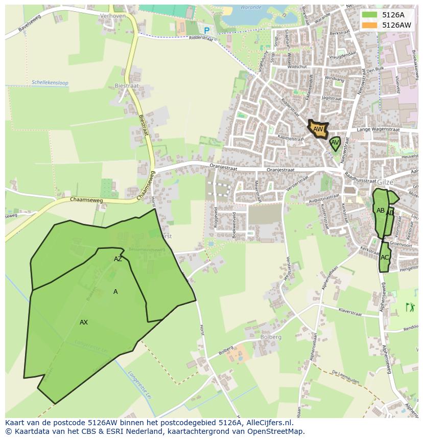 Afbeelding van het postcodegebied 5126 AW op de kaart.