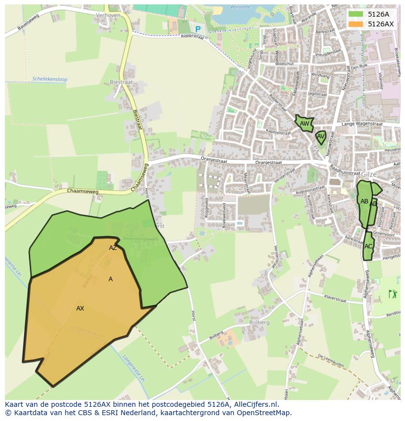 Afbeelding van het postcodegebied 5126 AX op de kaart.