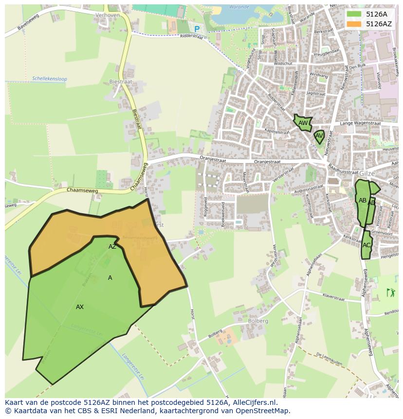 Afbeelding van het postcodegebied 5126 AZ op de kaart.