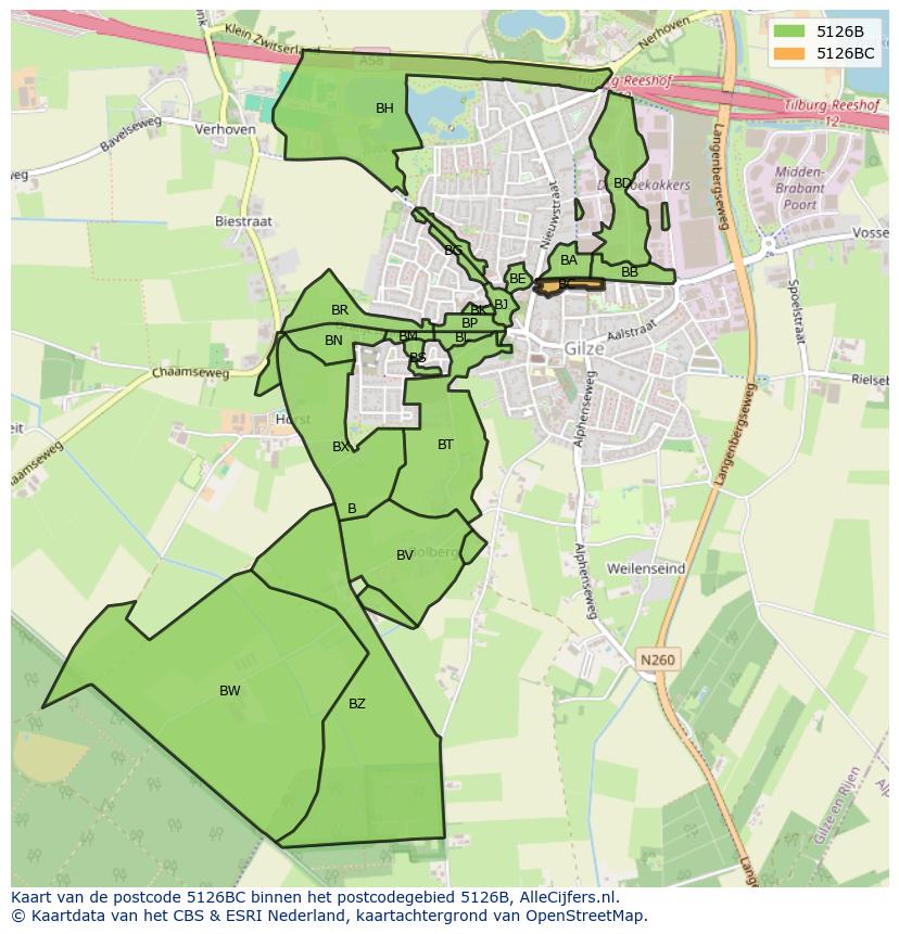 Afbeelding van het postcodegebied 5126 BC op de kaart.