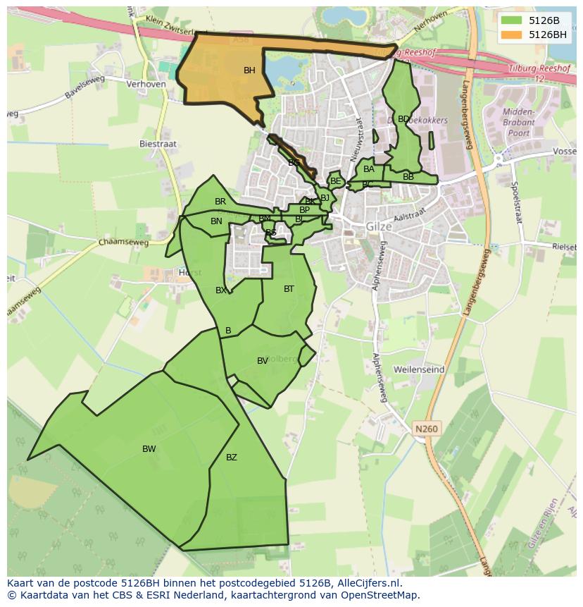 Afbeelding van het postcodegebied 5126 BH op de kaart.
