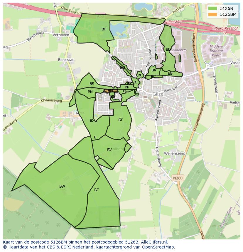 Afbeelding van het postcodegebied 5126 BM op de kaart.
