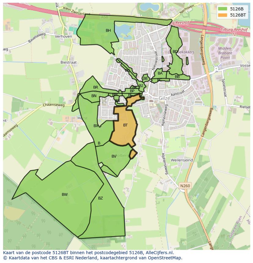 Afbeelding van het postcodegebied 5126 BT op de kaart.