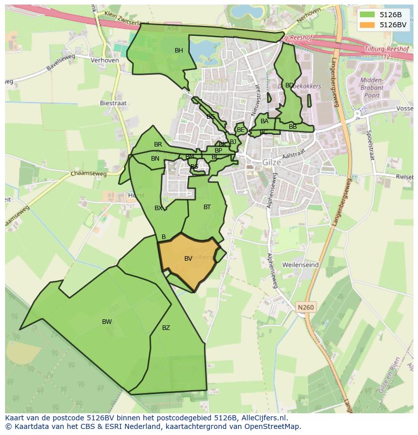 Afbeelding van het postcodegebied 5126 BV op de kaart.