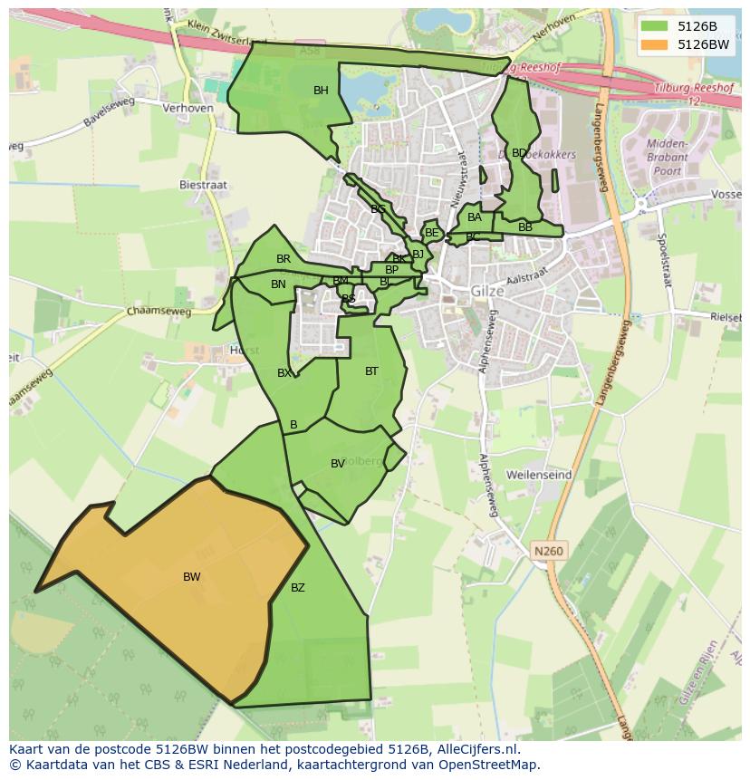 Afbeelding van het postcodegebied 5126 BW op de kaart.