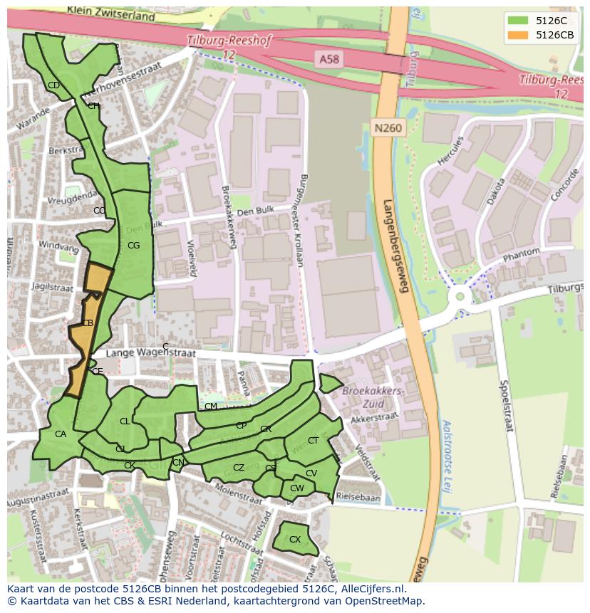 Afbeelding van het postcodegebied 5126 CB op de kaart.