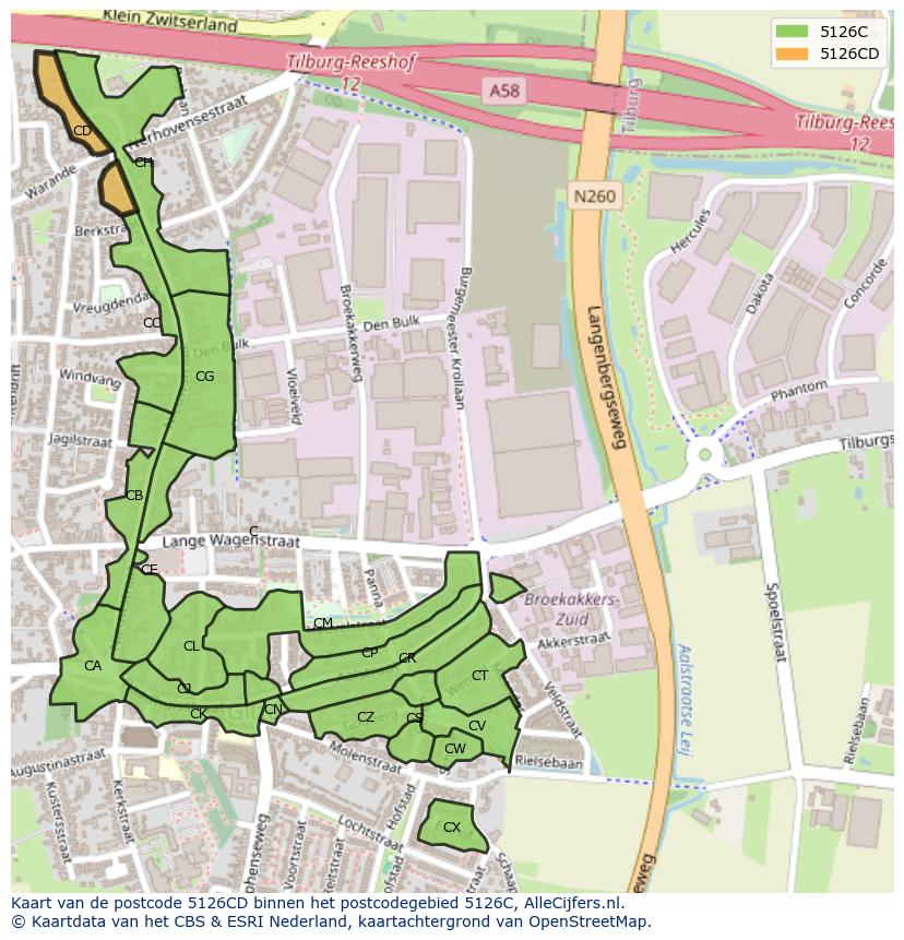 Afbeelding van het postcodegebied 5126 CD op de kaart.