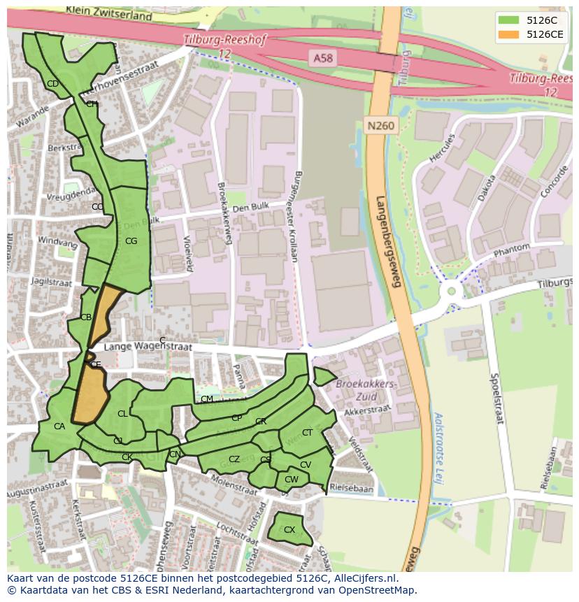 Afbeelding van het postcodegebied 5126 CE op de kaart.