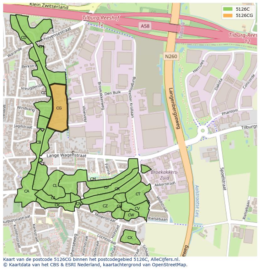 Afbeelding van het postcodegebied 5126 CG op de kaart.