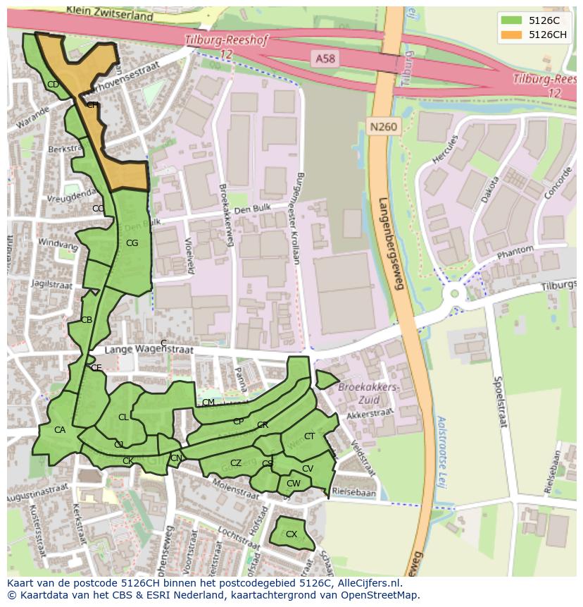 Afbeelding van het postcodegebied 5126 CH op de kaart.