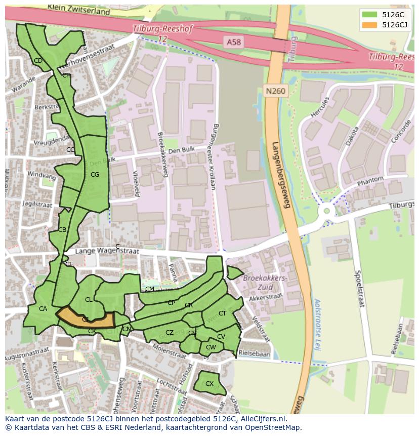 Afbeelding van het postcodegebied 5126 CJ op de kaart.