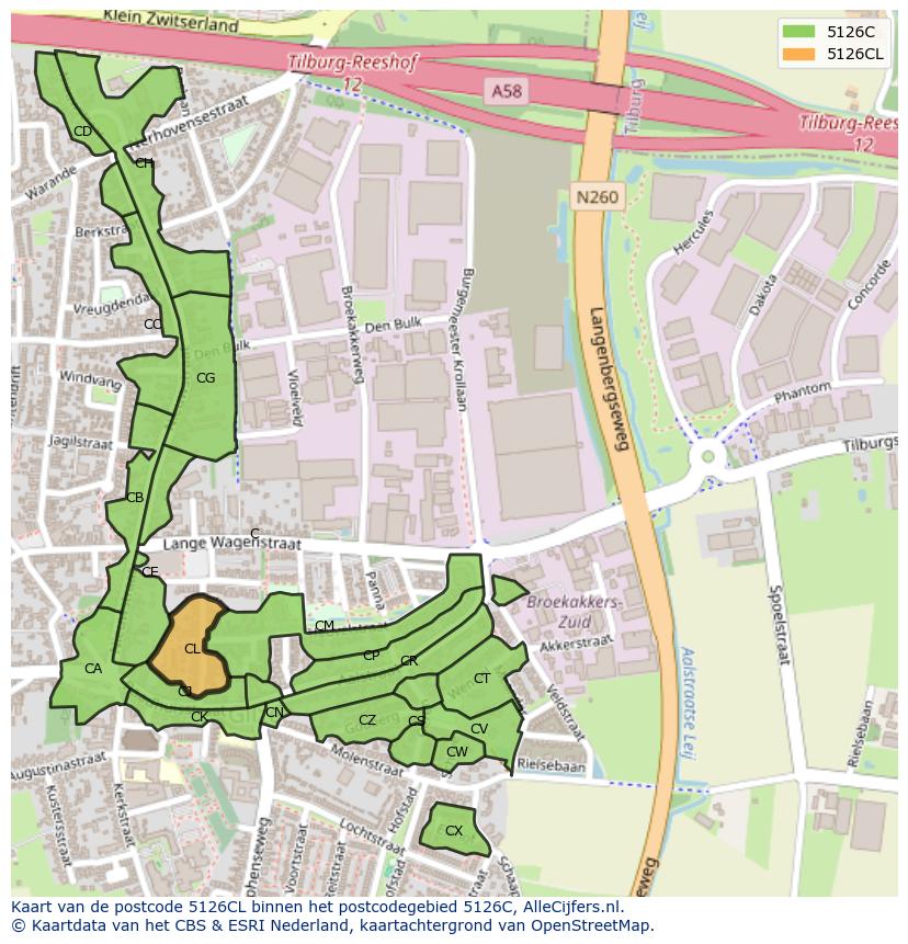 Afbeelding van het postcodegebied 5126 CL op de kaart.