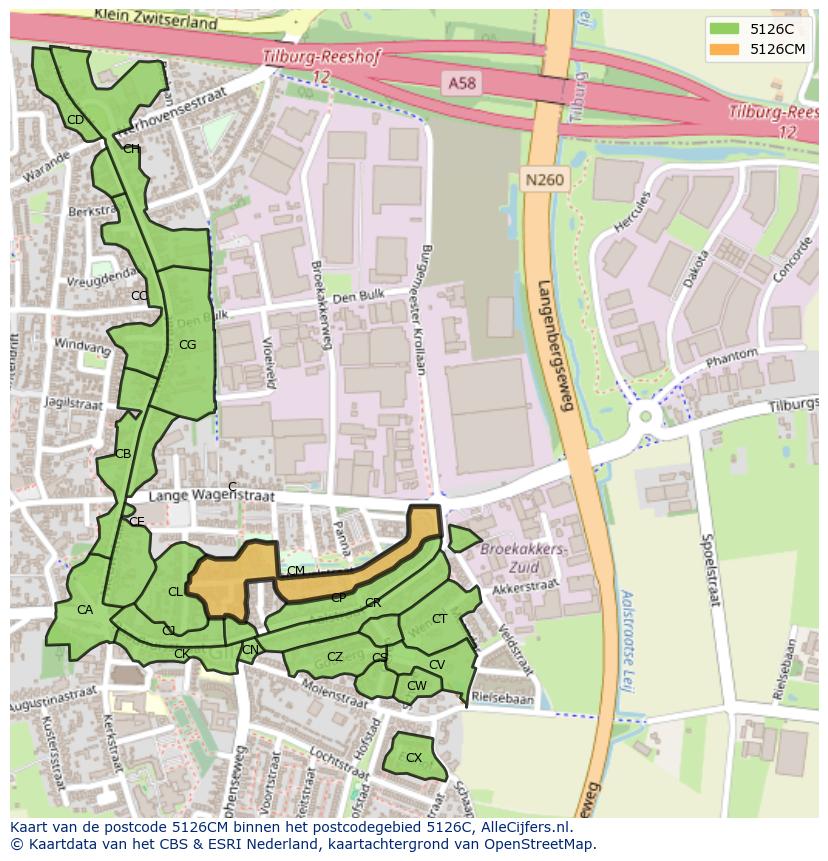 Afbeelding van het postcodegebied 5126 CM op de kaart.