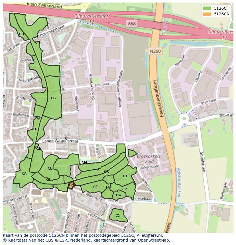 Afbeelding van het postcodegebied 5126 CN op de kaart.
