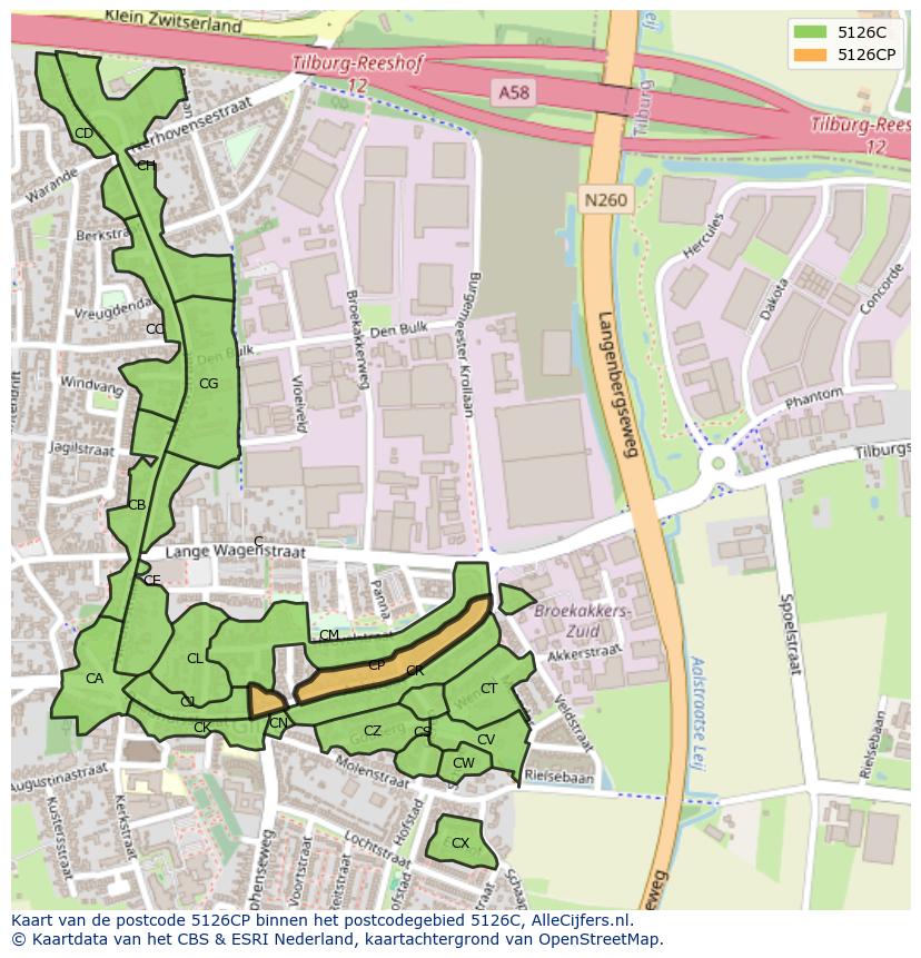 Afbeelding van het postcodegebied 5126 CP op de kaart.