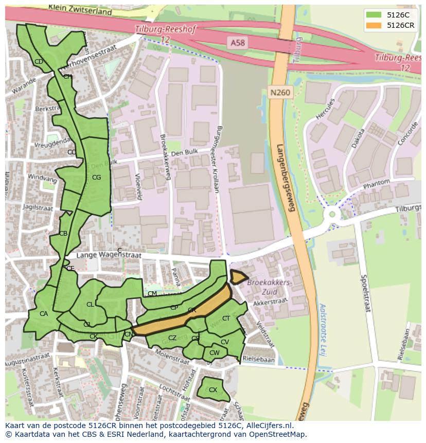 Afbeelding van het postcodegebied 5126 CR op de kaart.
