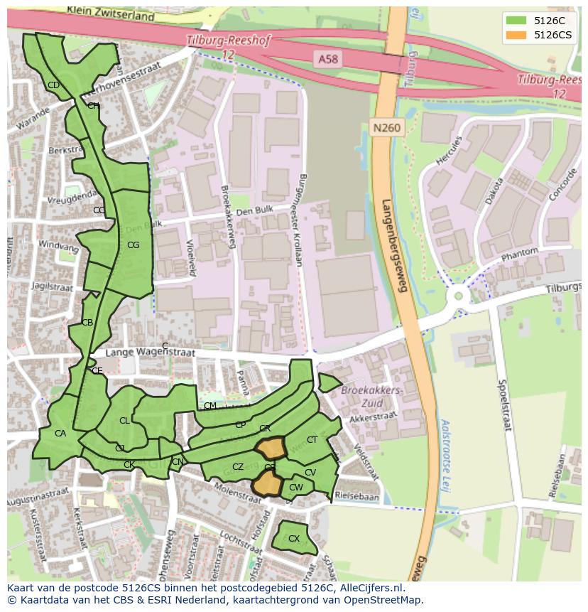 Afbeelding van het postcodegebied 5126 CS op de kaart.