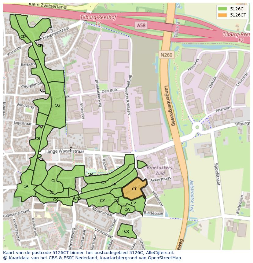 Afbeelding van het postcodegebied 5126 CT op de kaart.