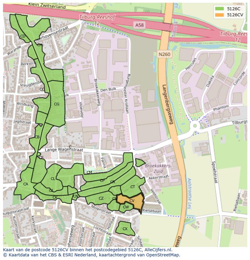 Afbeelding van het postcodegebied 5126 CV op de kaart.