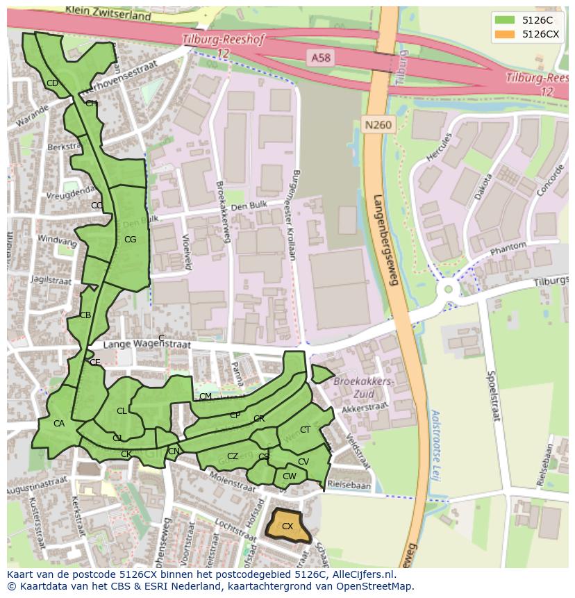 Afbeelding van het postcodegebied 5126 CX op de kaart.