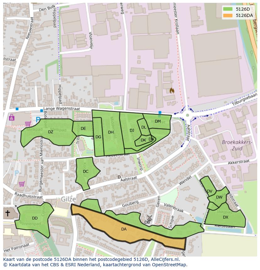 Afbeelding van het postcodegebied 5126 DA op de kaart.
