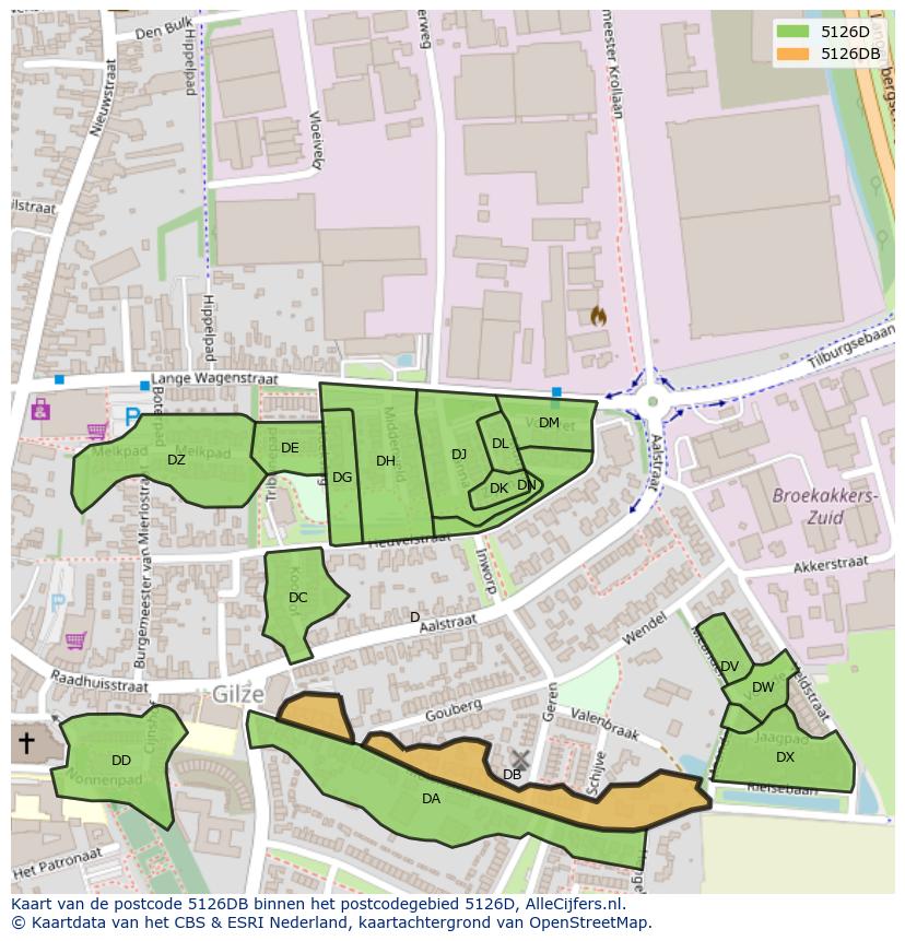 Afbeelding van het postcodegebied 5126 DB op de kaart.