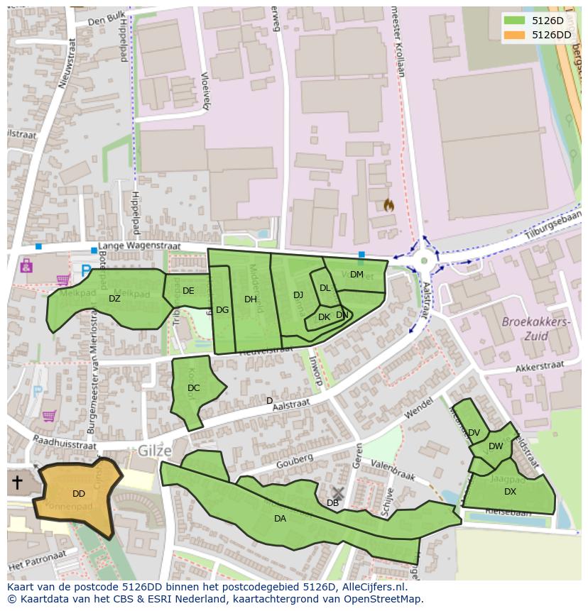 Afbeelding van het postcodegebied 5126 DD op de kaart.