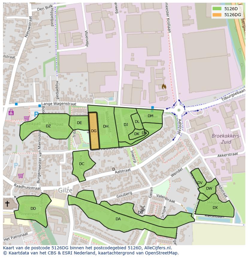 Afbeelding van het postcodegebied 5126 DG op de kaart.