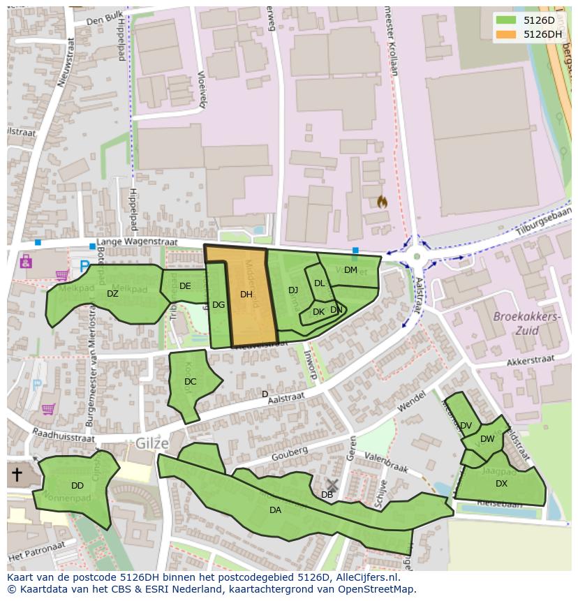Afbeelding van het postcodegebied 5126 DH op de kaart.