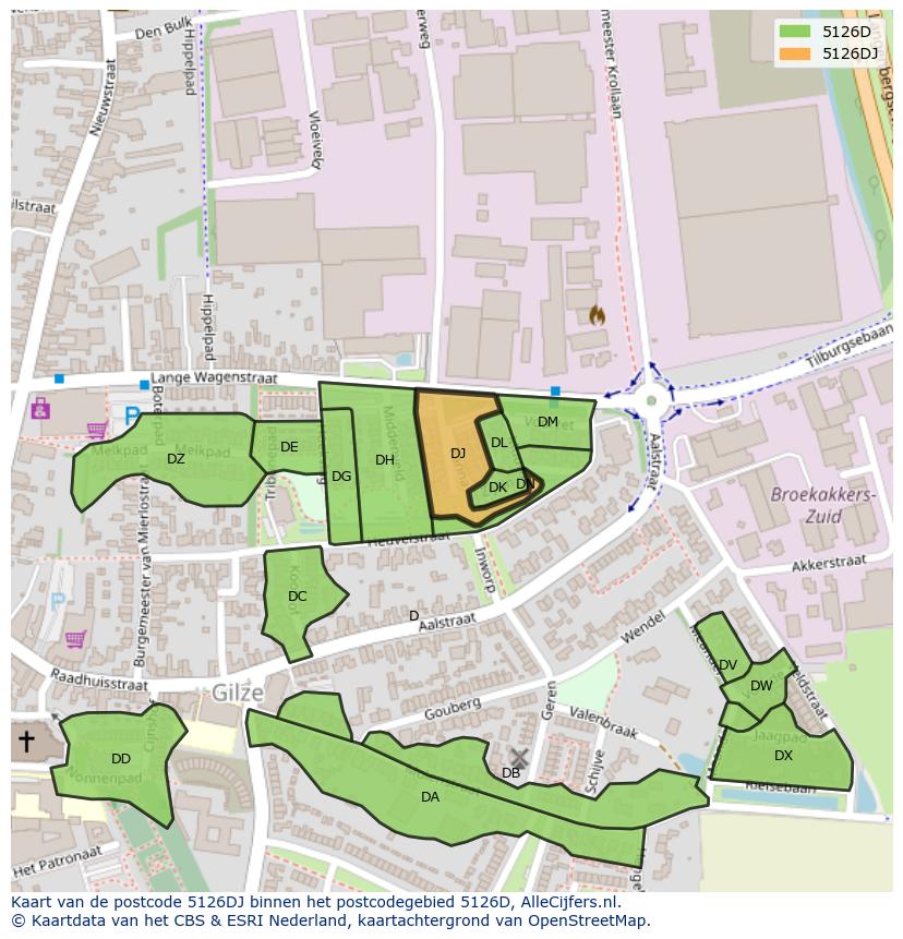 Afbeelding van het postcodegebied 5126 DJ op de kaart.