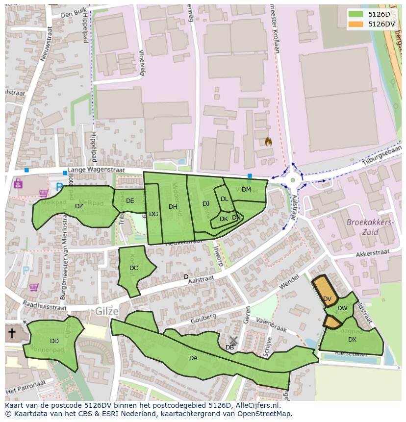 Afbeelding van het postcodegebied 5126 DV op de kaart.