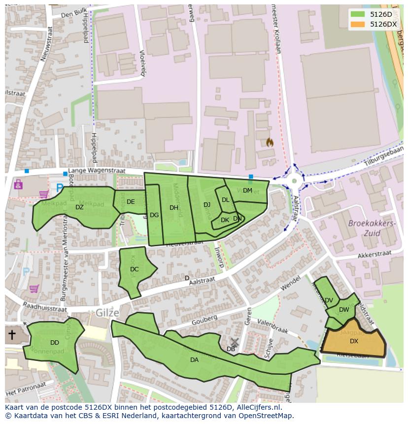 Afbeelding van het postcodegebied 5126 DX op de kaart.