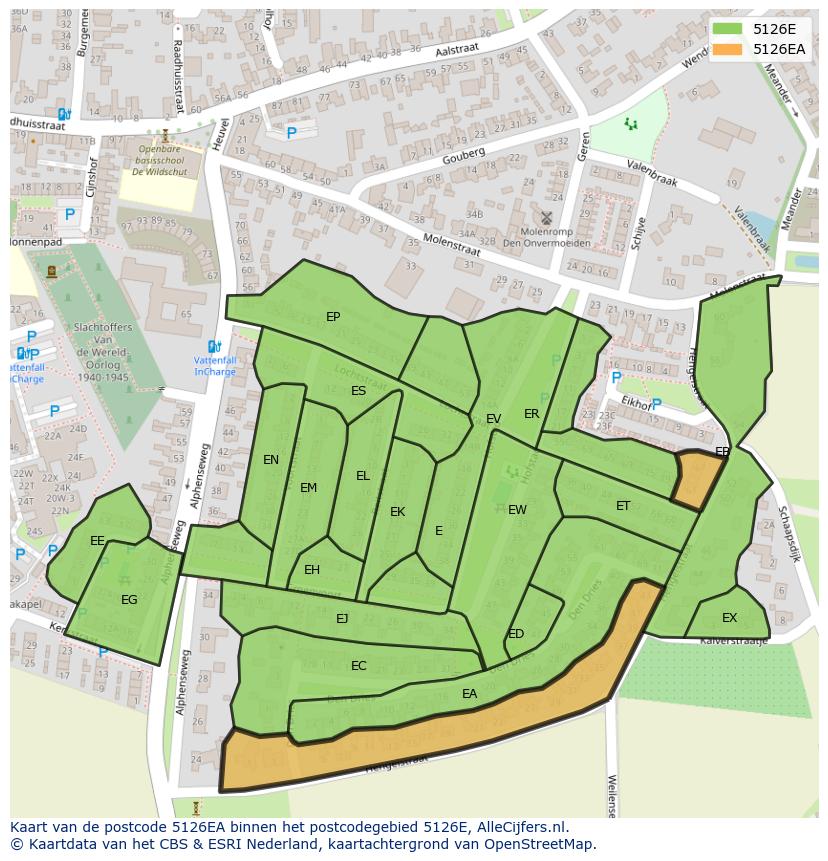 Afbeelding van het postcodegebied 5126 EA op de kaart.