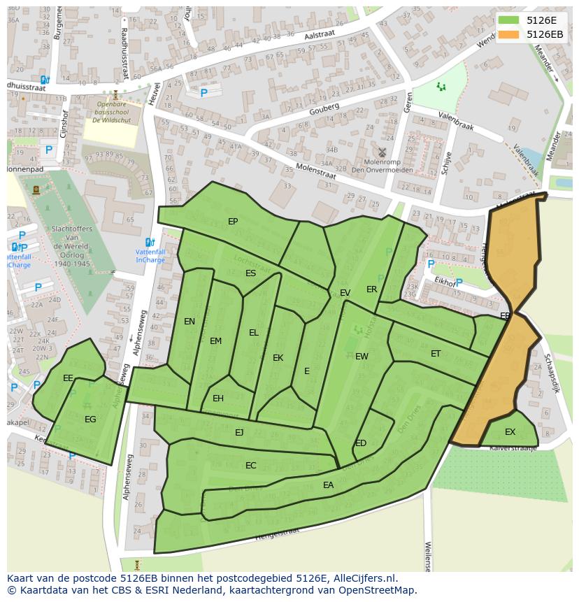 Afbeelding van het postcodegebied 5126 EB op de kaart.