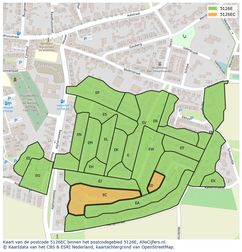 Afbeelding van het postcodegebied 5126 EC op de kaart.