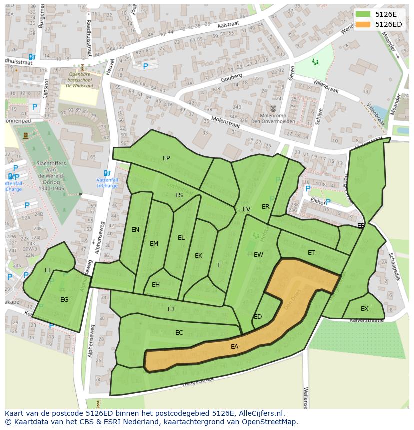 Afbeelding van het postcodegebied 5126 ED op de kaart.