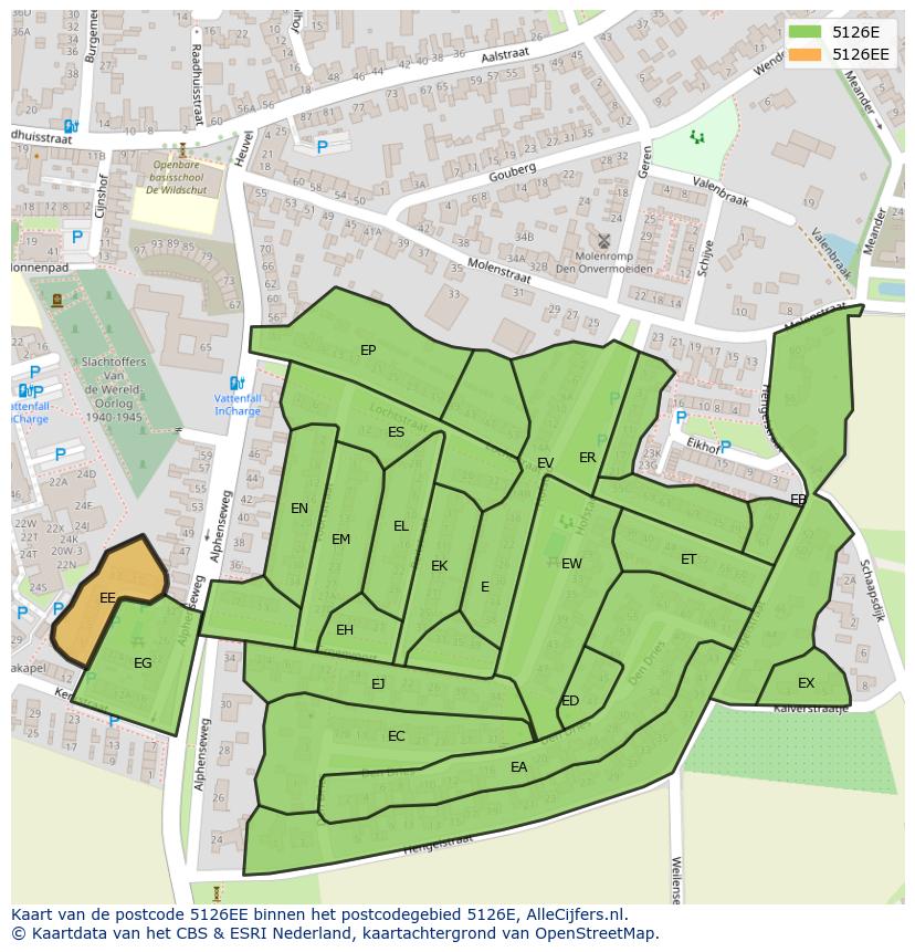 Afbeelding van het postcodegebied 5126 EE op de kaart.