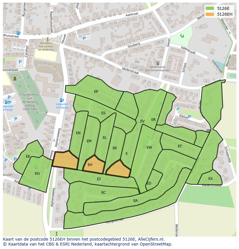 Afbeelding van het postcodegebied 5126 EH op de kaart.